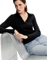BLUSA FEMININA TRICOT CANELADA BOTOES SHOULDER ORIGINAL 012514349017