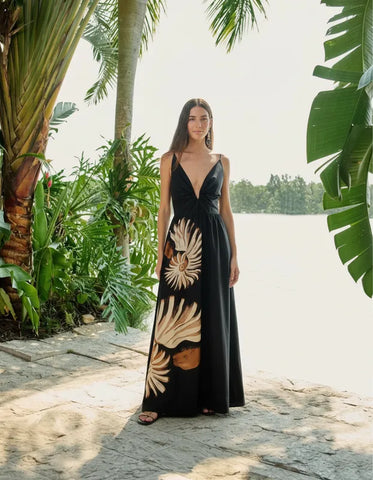 VESTIDO FEMININO LONGO AMONITA PRETO FARM ORIGINAL 345523