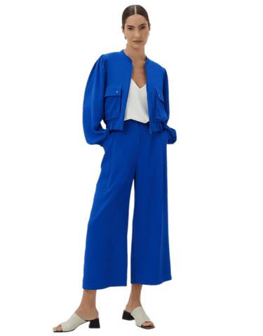 Calça Shoulder Pantacourt Azul com Prega 232084907