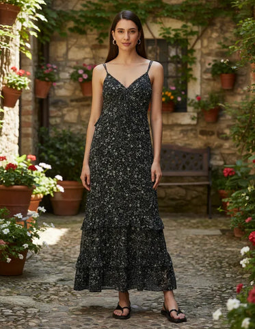 VESTIDO SHOULDER MIDI FLORAL RENDA ORIGINAL 012521041002