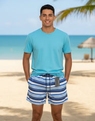 SHORTS MASCULINO ESTAMPADO RAIAS AZUL MEDIO ARAMIS ORIGINAL SH.04.0024476