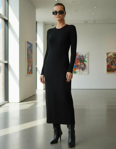 VESTIDO SHOULDER MALHA MANGA LONGA PRETO ORIGINAL 241325006