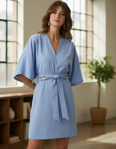 VESTIDO SHOULDER RETO MANGA KIMONO AZUL ORIGINAL 232107911