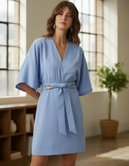 VESTIDO SHOULDER RETO MANGA KIMONO AZUL ORIGINAL 232107911