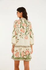 VESTIDO CURTO MANGA SONHO DE TULIPAS FARM ORIGINAL 366958