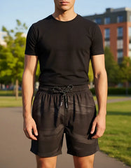 SHORTS MASCULINO DE ELÁSTICO ESTAMPA PINCELADO PRETO ARAMIS ORIGINAL SH.04.0034007
