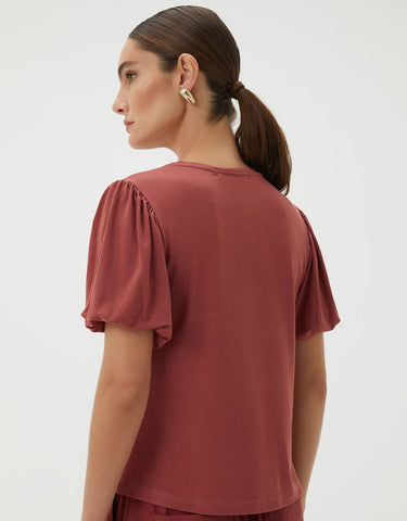 Blusa Shoulder Malha Marsala Manga Balone 232311905