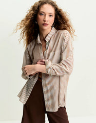 CAMISA FEMININA VOIL LISTRAS CAMEL SHOULDER ORIGINAL 012510331002