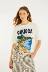 TSHIRT FEMININA MEDIA PAISAGEM CARIOCA OFF WHITE FARM ORIGINAL 358704