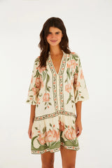 VESTIDO CURTO MANGA SONHO DE TULIPAS FARM ORIGINAL 366958
