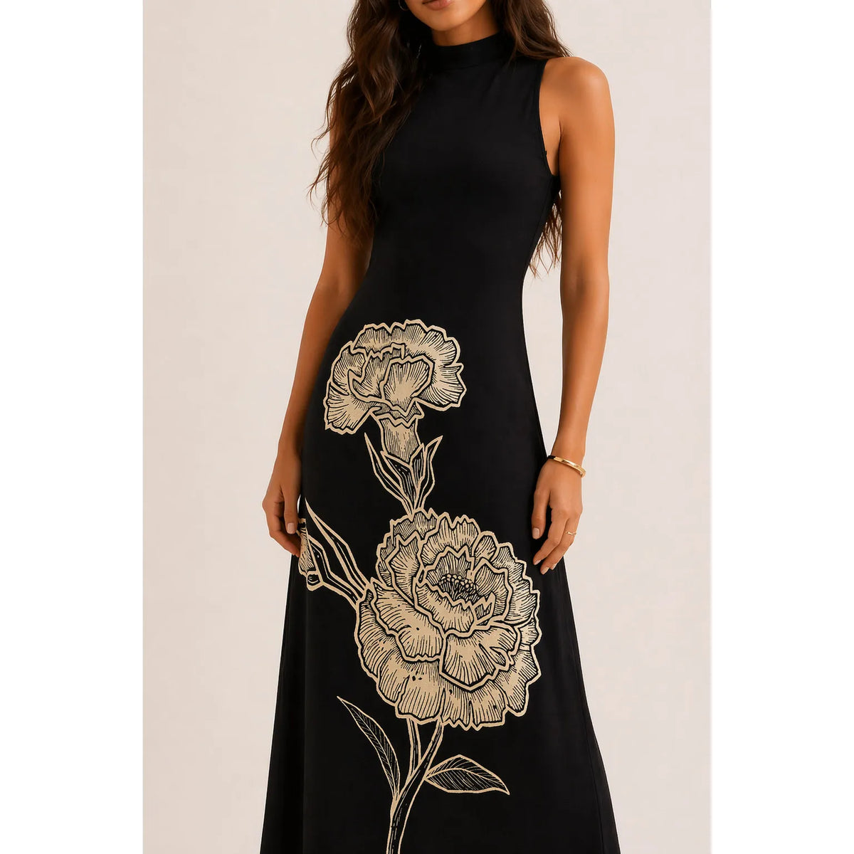 VESTIDO FEMININO MIDI GOLA ALTA JARDIM DE CORDEL FARM ORIGINAL 361746