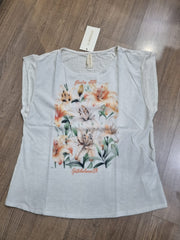 T SHIRT FEMININA AMPLA FLORAL OFF-WHITE GATABAKANA ORIGINAL