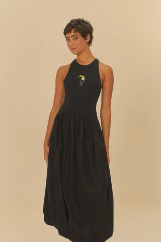VESTIDO FEMININO BALONE BORDADO PRETO FARM ORIGINAL 343479