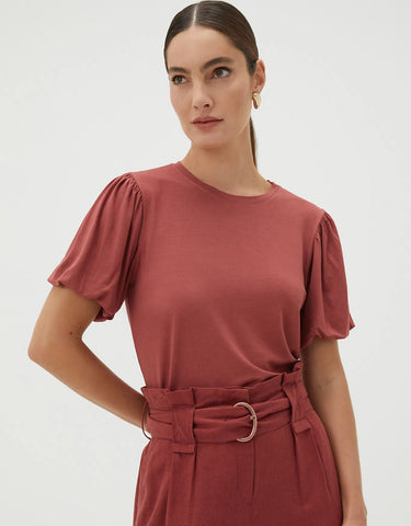 Blusa Shoulder Malha Marsala Manga Balone 232311905