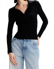 BLUSA FEMININA TRICOT CANELADA BOTOES SHOULDER ORIGINAL 012514349017
