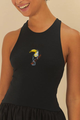 VESTIDO FEMININO BALONE BORDADO PRETO FARM ORIGINAL 343479